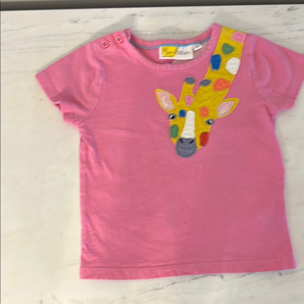 Mini Boden 2-3T Pink Kids Shirt with Giraffe Design on Front and Back